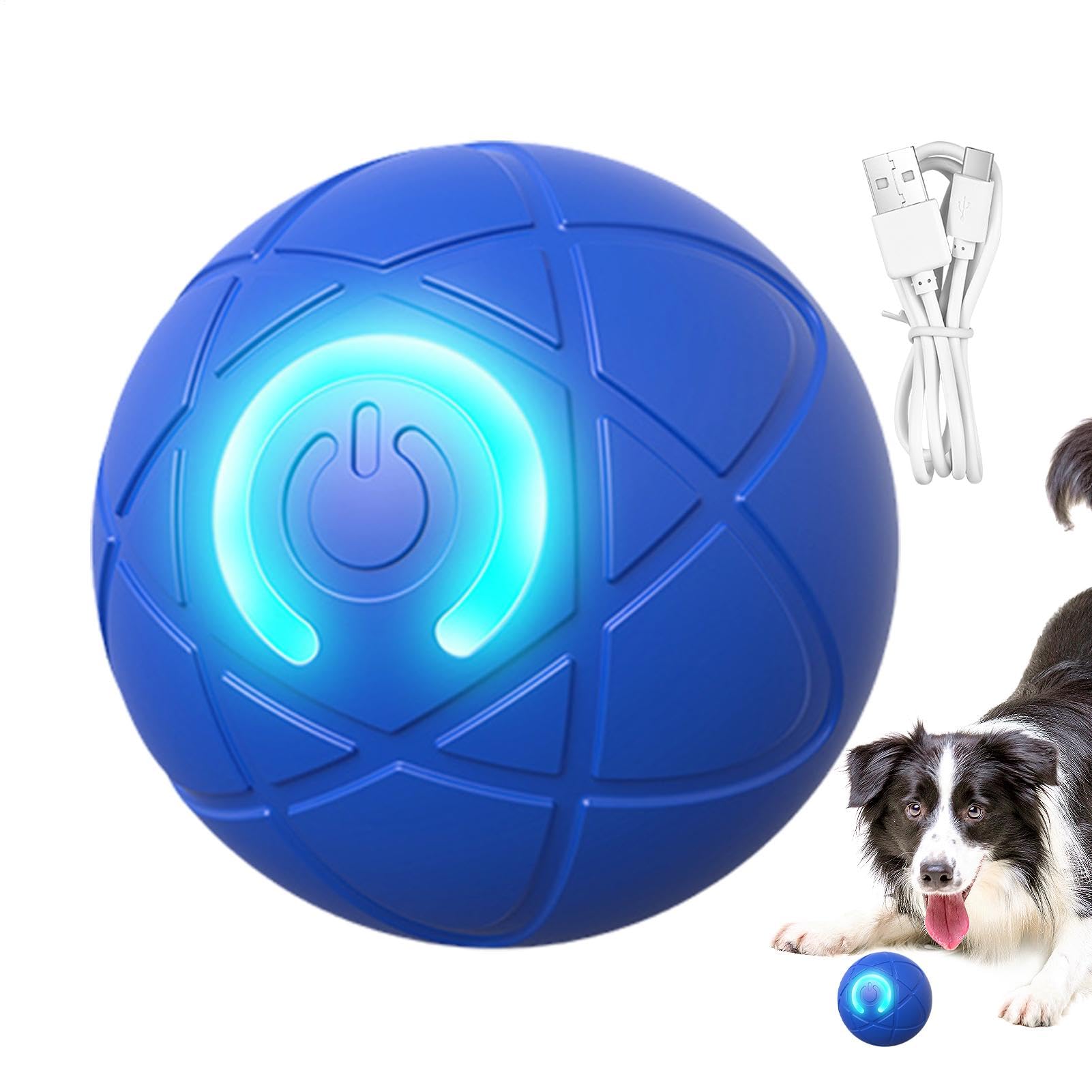 Qurygin 5.2cm Smart Dog Rolling Ball Toy - Electric Moving Ball Dog Toy, Electric Intelligent Dog Ball, Teasing Cat Ball With LED Light, USB Charging Rolling Ball, Rechargeable Moving Kitten Ball Toy