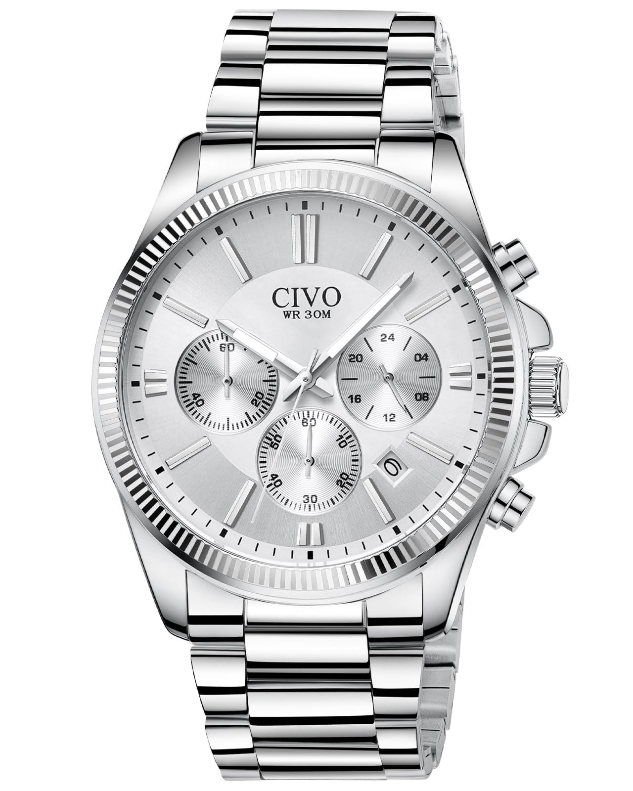 CIVO Uhren Herren Edelstahl Chronograph Silber Armbanduhr Herren mit Datum - Wasserdicht Quarz Uhr Mode Casual