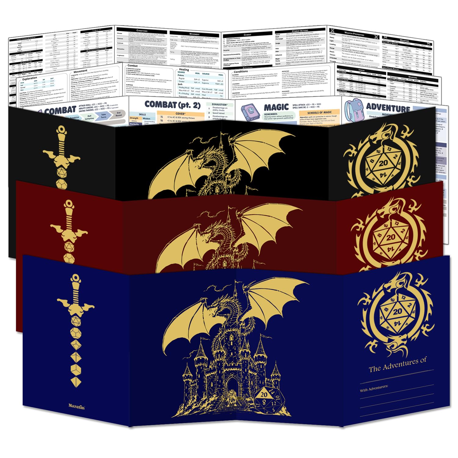Mazeran DM Screen for DnD 5th - Dungeon Master Guide - D & D Game Master Shield Tool - Accessoire for Table RPG Campagnes Supplies - Support papier jetable (PACK DE 3)