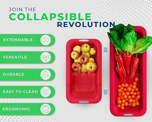 Miniatura 2 de Colador sobre el fregadero de Comfify - Colador elegante y moderno para cocina - Uso con pasta, verduras, granos, arroz y bayas y frutas - Colador,