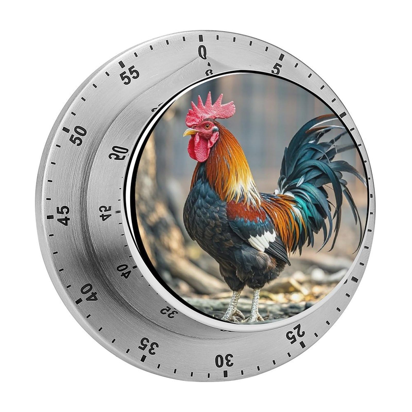 Old Rooster Illustration Timer Fashion Visual Timers Wind Up 60 Minutes Desk Timers Stainless Steel Magnetic Timer Countdown Clock No Batteries Loud Alarm for Kitchen Chef Cooking