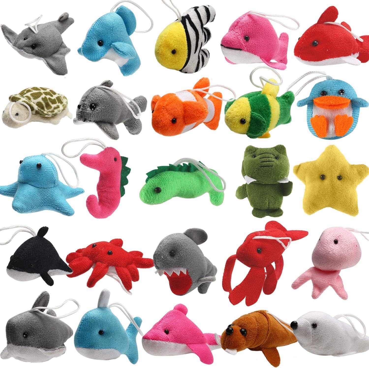 25 Pack Mini Ocean Animal Plush Toys - Sea Creatures Stuffed Animals for Kid, Keychain Gifts,Party Favor, Christmas Tree Decor, Stocking Stuffers, Goody Bag Fillers, Easter Egg Fillers