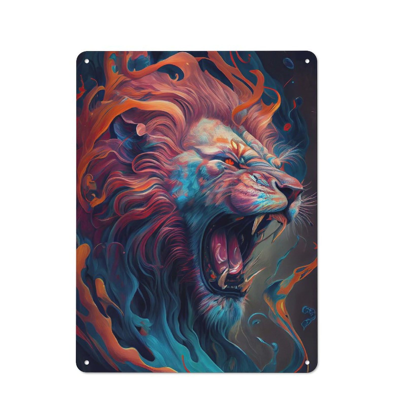 Rustic Tin Wall Sign 40x30cm Featuring The Roaring Lion, Bistro Wall Plaque for Restaurant, Kitchen, Counter Or Breakfast Nook