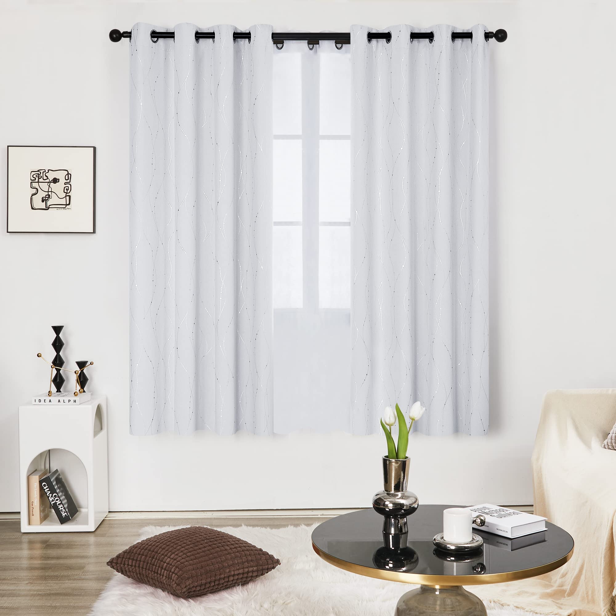 Deconovo Verdunkelungsgardinen mit Ösen Dicke Thermovorhang Kälteschutz Thermogardine Hitzeschutz, Blickdichte Vorhänge, Wohnzimmer Gardinen mit Muster, 240x140 cm(HöhexBreite), Silber Grau, 2er Set