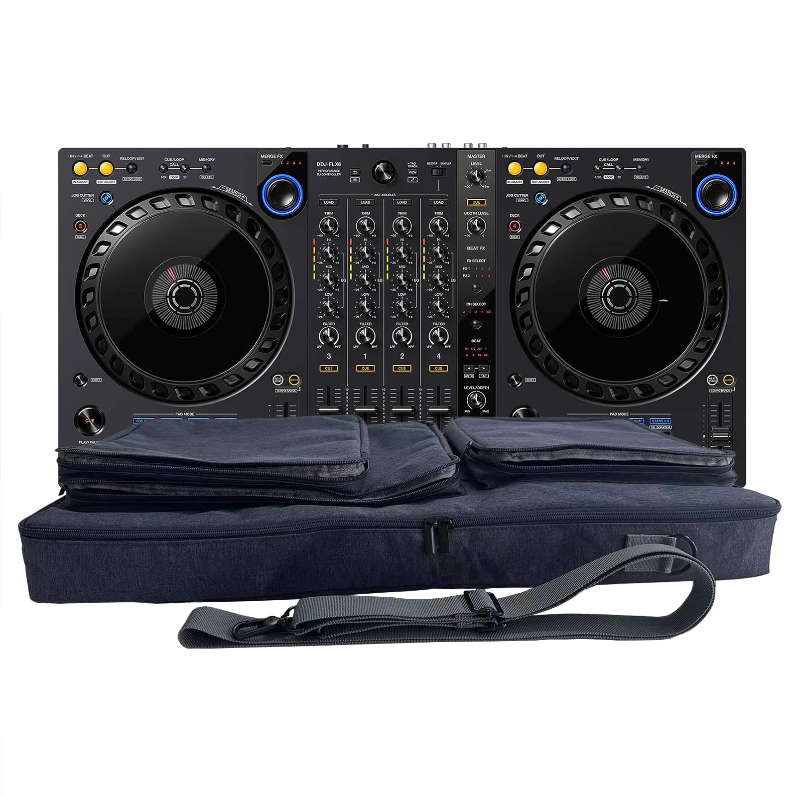DJ Controller Tasche für Pioneer DJ DDJ-FLX6/DDJ SX SX2 SX3/DDJ 800 808, tragbare Ersatz Reisetasche mit Trage- und Schultergurt, Taschen für Kopfhörer,Tablet,Kabel,Ladegerät (Blau)