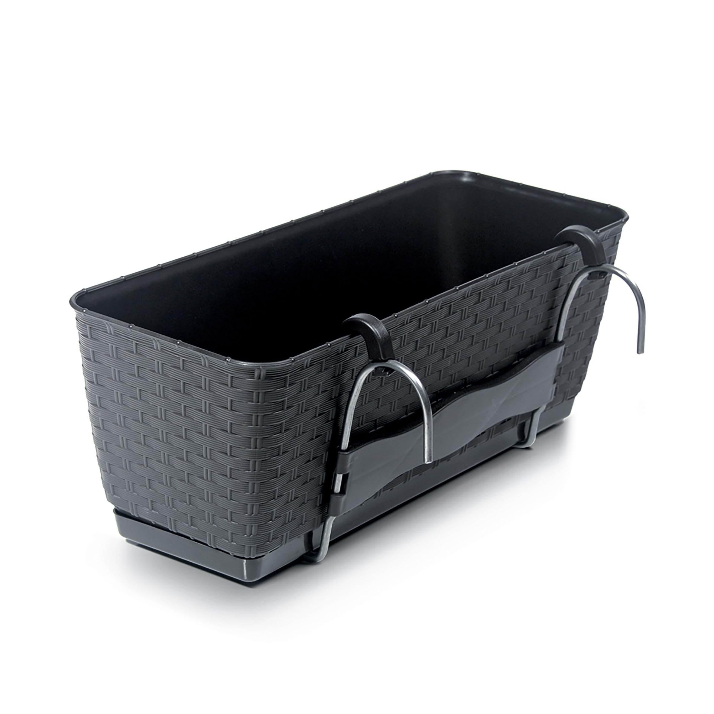 Spetebo - Jardinera de plástico antracita (6 unidades, soporte y sistema de riego, 40 cm, maceta para colgar con fondo de riego, color antracita