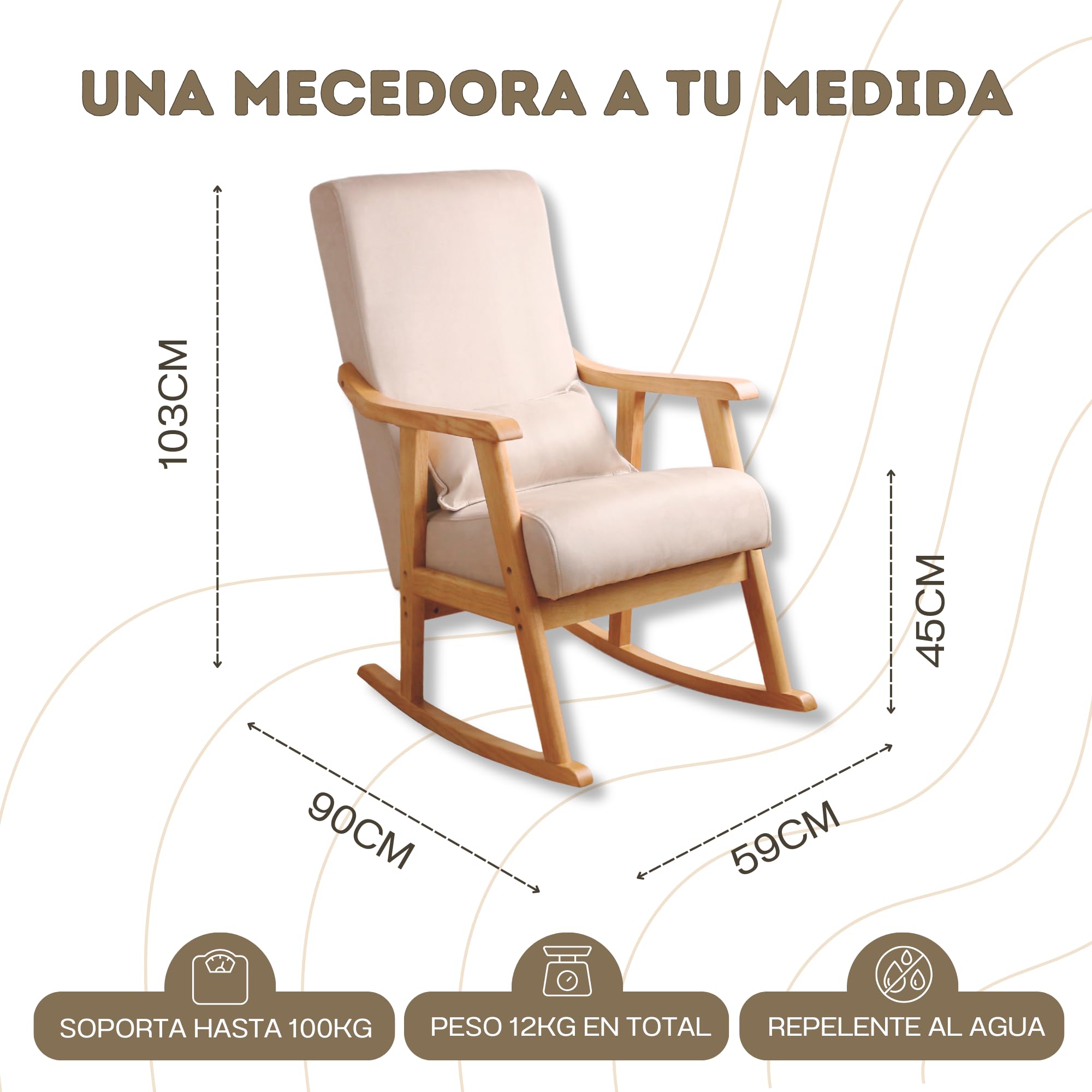 HOME DESIGN & CONFORT Fotel Bujany Model Paris z Poduszką Na Prezent | Specjalny Do Karmienia Piersią, Odporny Na Plamy, Lite Drewno Bukowe (Beżowy/Naturalny)
