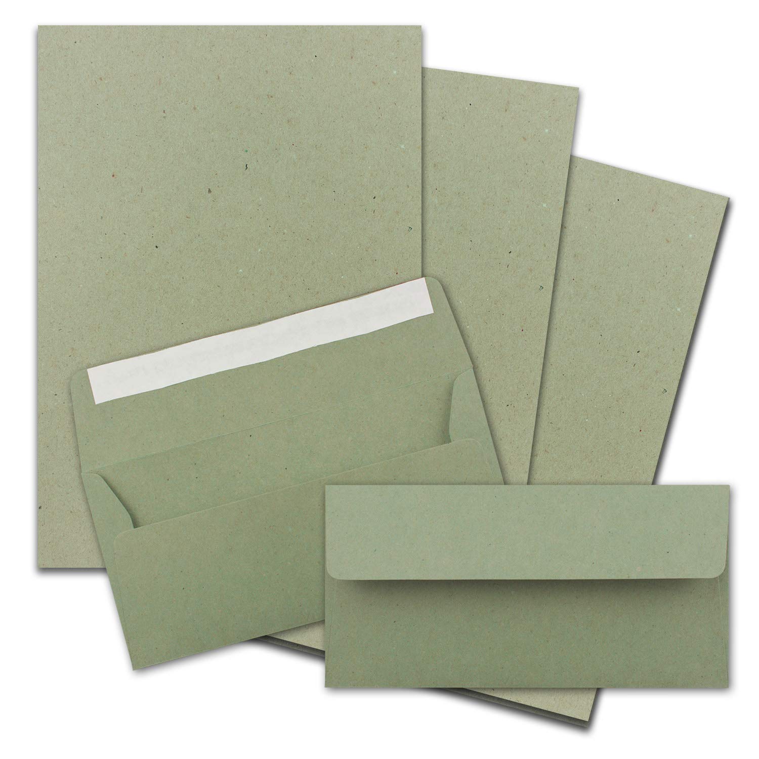 FarbenFroh by GUSTAV NEUSER Juego de 700 papel de carta DIN A4 con sobres DIN largos, adhesivo sensible a la presión, papel de estraza verde, papel para escribir reciclado con sobres