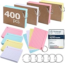 400 Pack A7 Double-Sided Printing Cards with Kraft Cover and Loose Leaf Rings Four Color Ruled for Home School (10.5 x 7.3cm)