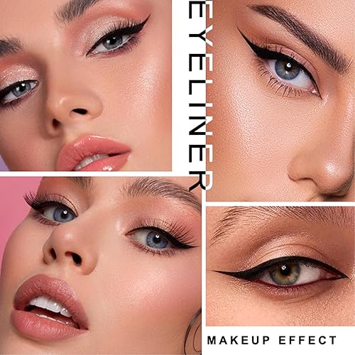 Miniatura 6 de Erinde Sello delineador de ojos con alas, 2 bolígrafos delineadores de ojos líquidos negros, herramienta de maquillaje fácil de ojo de gato, larga