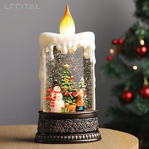 Linterna de globo de nieve de Navidad, linterna de nieve en forma de vela con música brillante, linterna iluminada para árbol de Navidad, muñeco de
