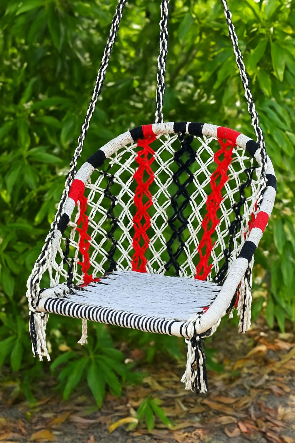 Macrame Hammock Swing Chair, D Shape Design, 60 x 60 cm, Indoor Outdoor Seating, Single Person Capacity Swing Chair-image-28