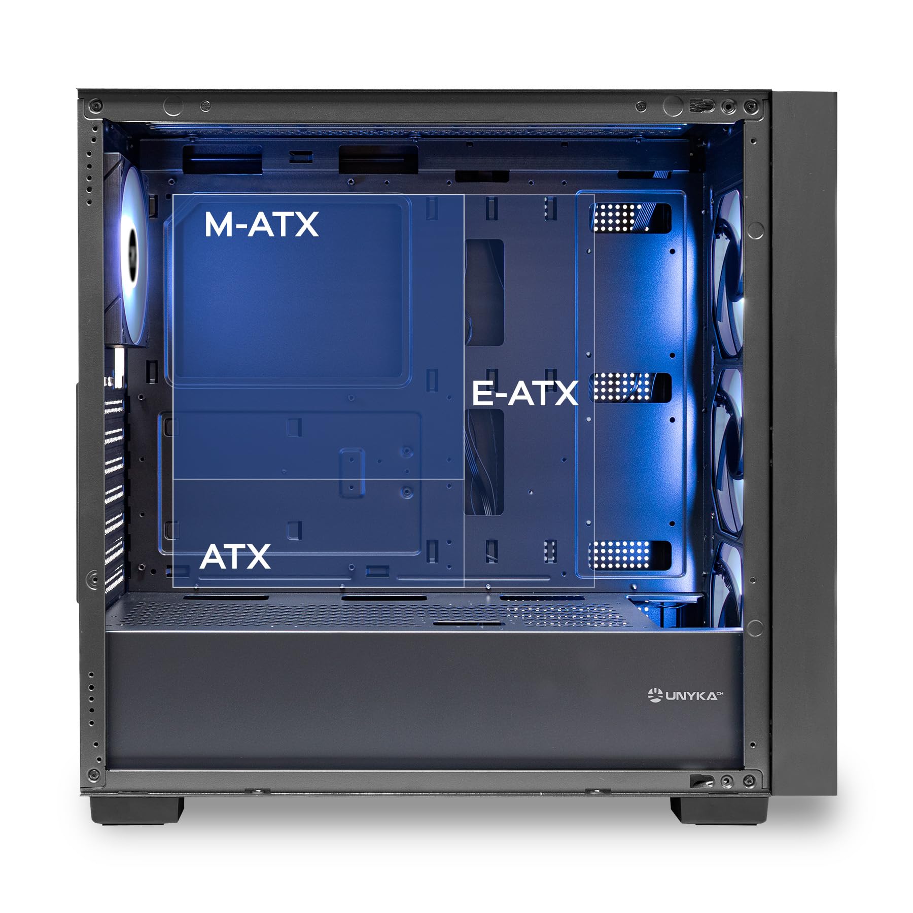 UNYKAch Caja ATX Revelat Mesh Black – Torre Gaming con 4 Ventiladores ARGB, USB 3.0 & USB C Gen2, Lateral de Cristal Templado, Soporta Tarjetas gráficas hasta 425 mm y refrigeración líquida 360 mm