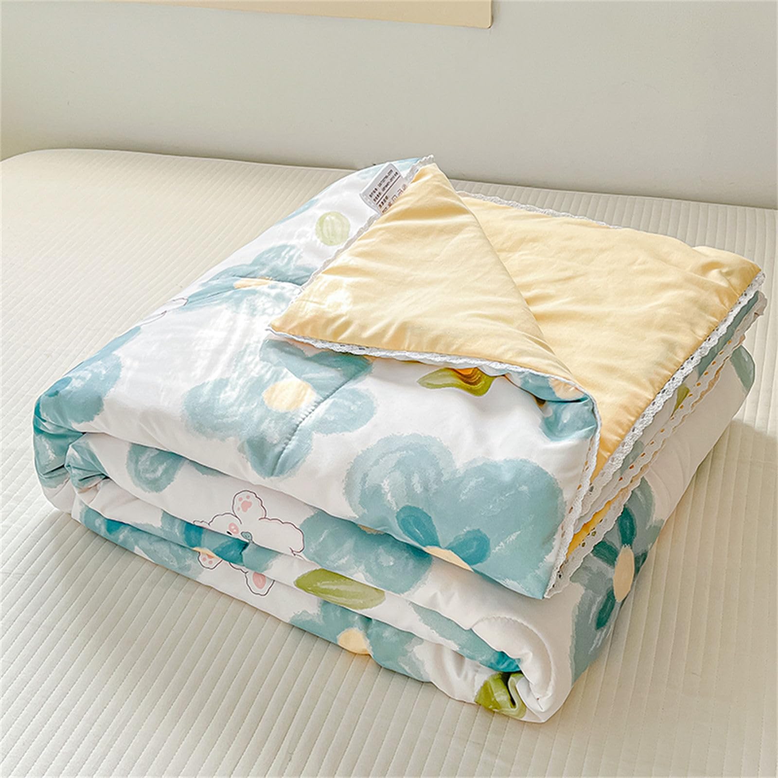 Couvre-lit 2 Personnes 180x200 Cm - Microfibre Douce, Réversible (fleurs/tons Unis), Lavable Machine, Pour Lit Ou Canapé