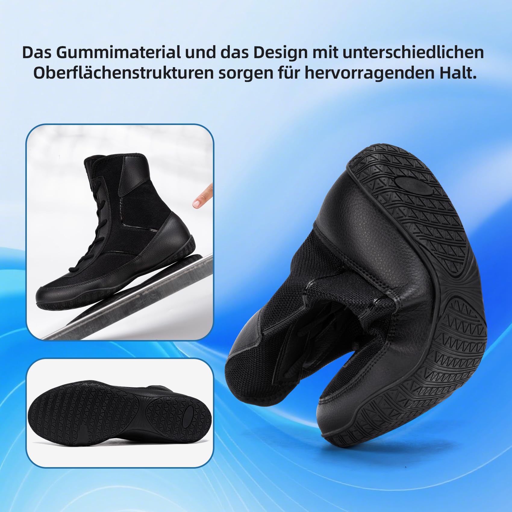 rutschfest Wrestlingschuhe Boxschuhe Herren,Schwarz | Hochschuh-Design Tmungsaktiv Leicht Wettkampf Training Kampfsportschuhe