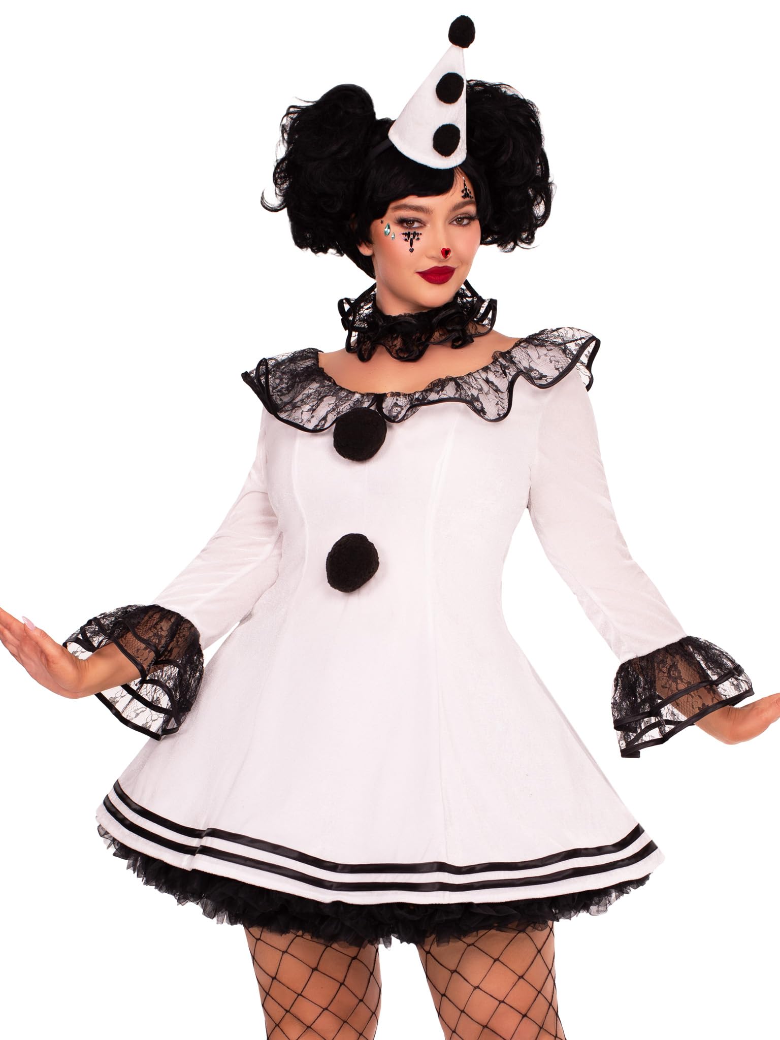 Leg Avenue Women's 3 PC Pierrot Sexy Clown Costume Plus Size Costumes for Women, White/Black, 3X / 4X