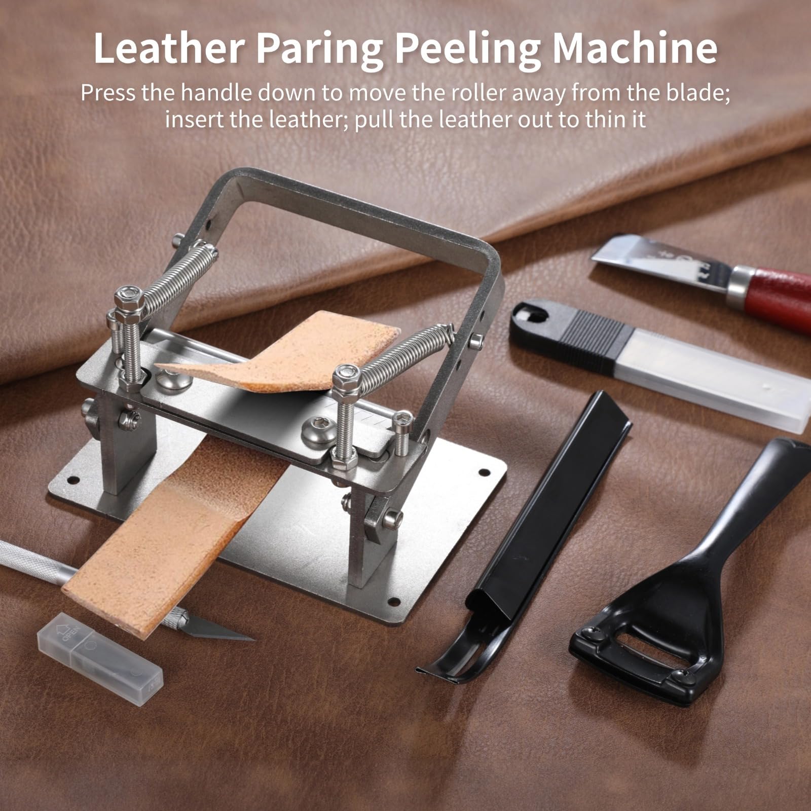 Leder Schälmaschine & Werkzeuge Set, Edelstahl Skiver für DIY Lederhandwerk, inklusive Parers, Schaufel, Schnitzer, Klingen, Schraubenschlüssel