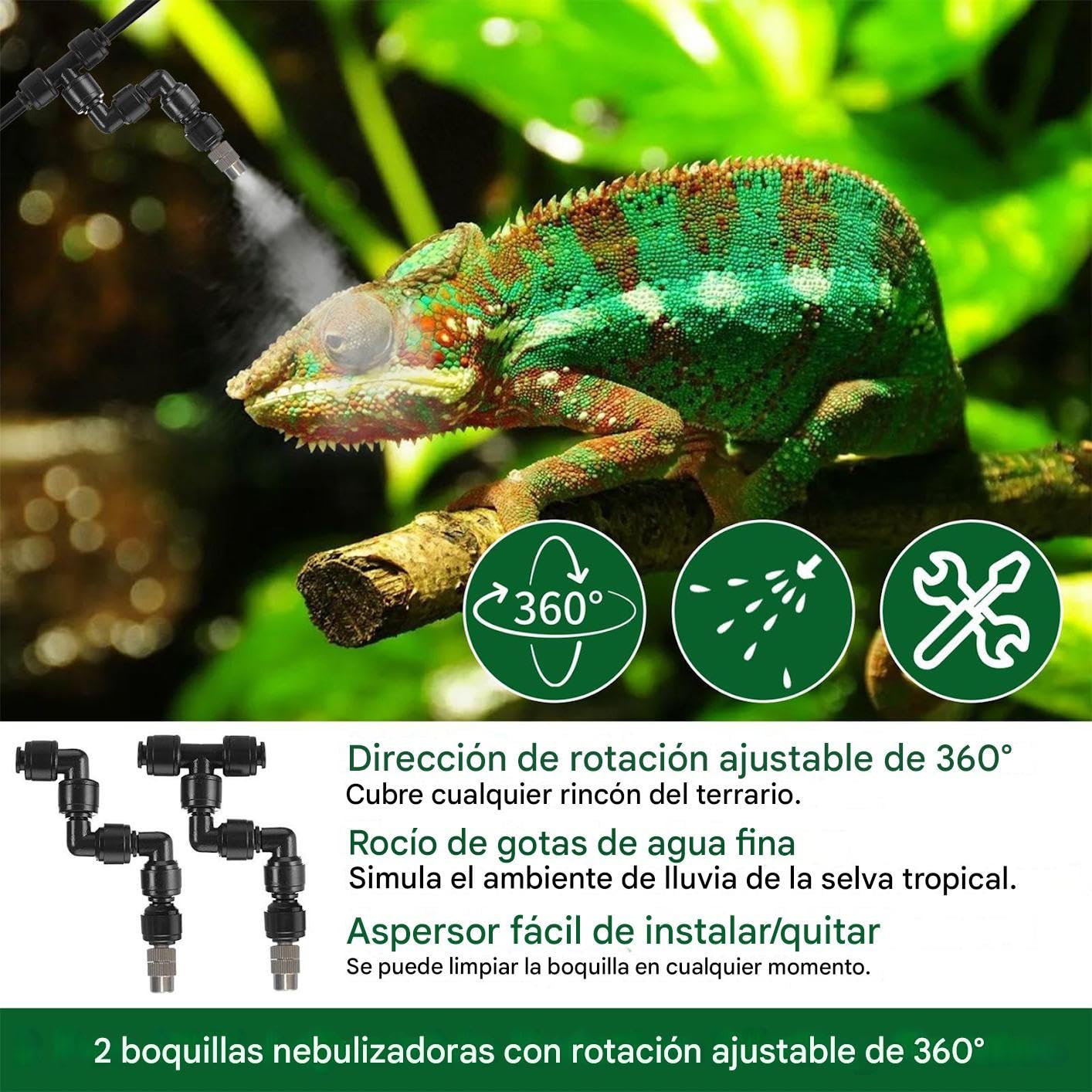Umidificatore Per Terrario Rettili Nebulizzatore Automatico Portatile | Timer Automatico per Nebulizzatore Rettili per Gabbia, Serra, Piante, Camaleonte, Lucertola, Serpente, Rana, Anfibi