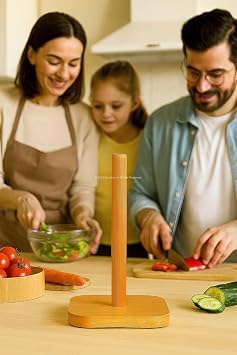 Busstier Bambu Kağıt Havluluk Doğal Ahşap Mutfak Tezgahı İçin Dikey Kağıt Havlu Standı Modern Şık Tasarım Dayanıklı Kolay Temizlenir Kaymaz Tabanlı Pratik Kağıt Havlu Tutucu Organizer (Kare)