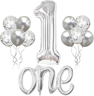 KatchOn, Silver One Balloon for First Birthday - 40 Inch | Silver 1 Balloon Set for 1st Birthday | Number One Balloon, One Year Balloon | First Birthday Balloons for Silver First Birthday Decorations