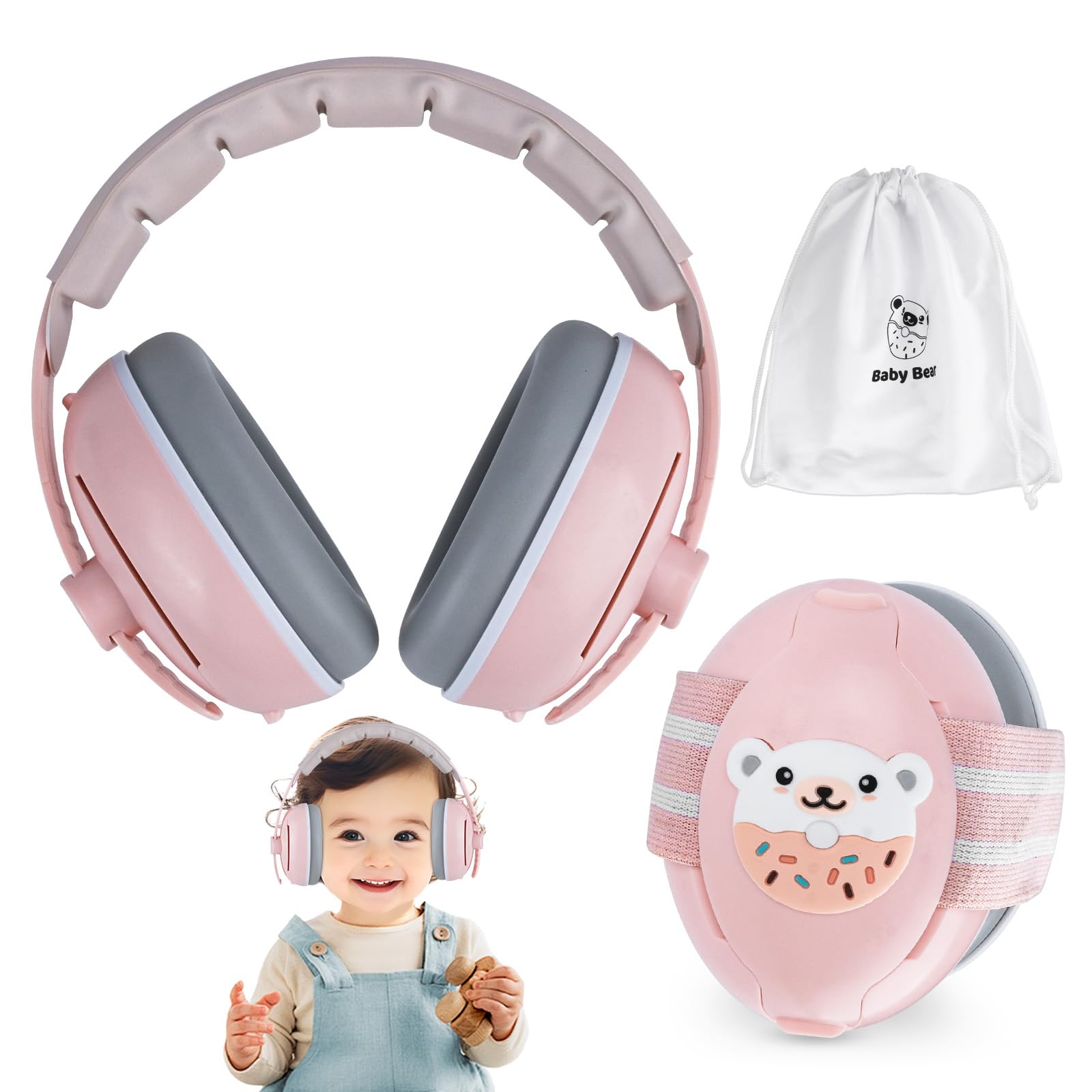 Cuffie Neonato Antirumore, 2 in 1 Cuffie Antirumore Bambini, Protettori Acustici per Neonati, Regolabili Cuffie Antirumores Neonato Ideale per il Sonno, Viaggi, Feste