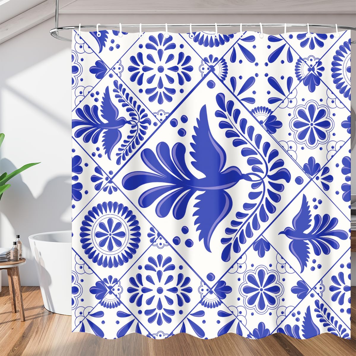 Pardick Mexican Talavera Bird Shower Curtains 72x72 inch Bathroom Shower Curtain Set with 12 Hooks, Polyester Fabric Shower Curtains for Bathroom,