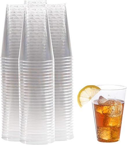 Miniatura 7 de Prestee Vasos de plástico con borde de oro rosa, 14 oz. Paquete de 50 vasos de plástico transparente duro, vasos desechables para fiesta, vasos de