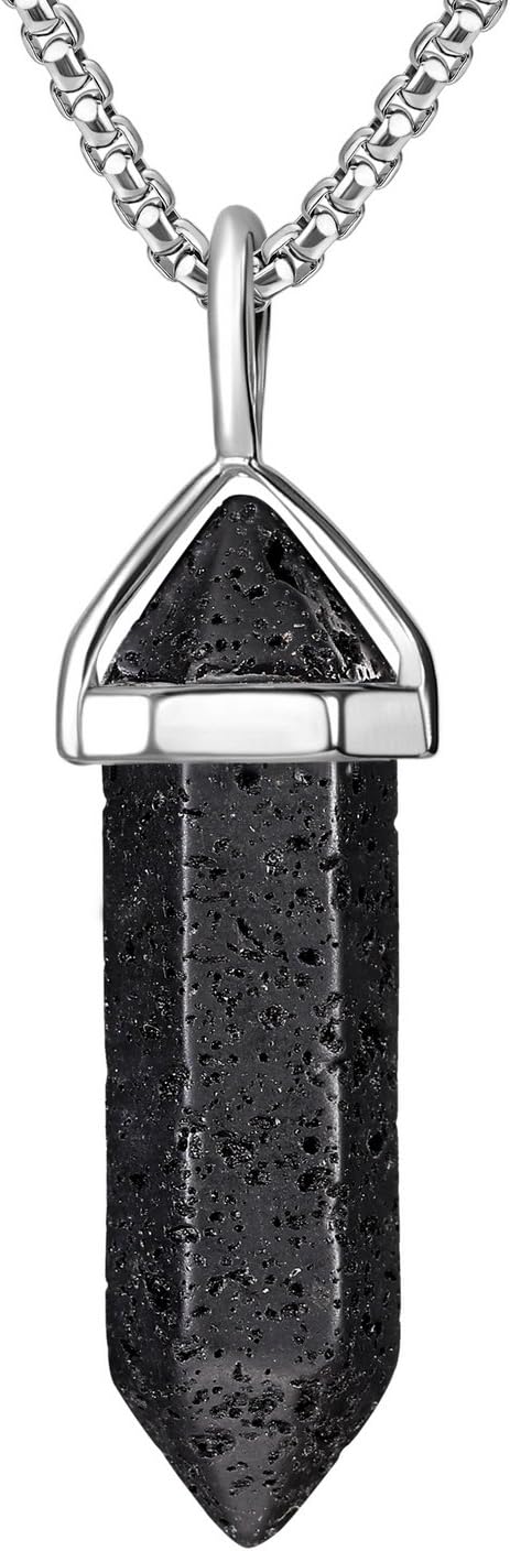 BEADNOVA Crystal Necklaces for Women Crystal Pendant Gemstone Necklace for Spiritual Energy Healing Hexagonal Pendant Divination for Men (18 Inches Stainless Chain)