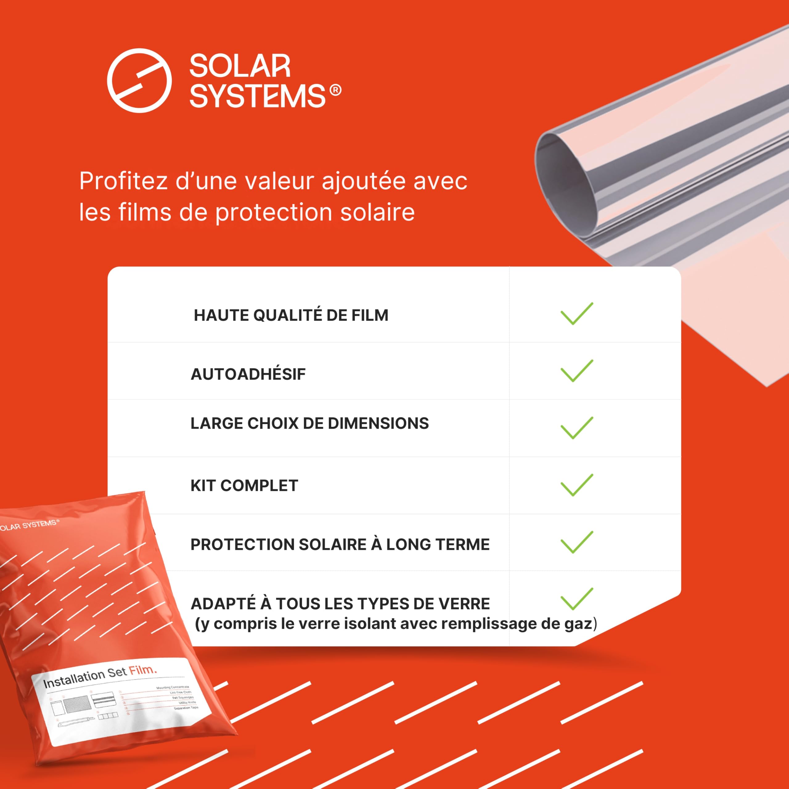 SOLAR SYSTEMS - Film de Protection Solaire pour Fenêtres - Anti Regard - Effet Miroir, Auto-Adhésif - Protection Thermique, Anti-UV, Film Isolant - 100x200cm
