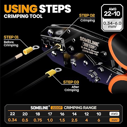 Miniatura 2 de SOMELINE Herramienta de prensado de terminales de alambre, con 39 tamaños, terminales de trinquete aislados, kit de crimpadora de terminales de
