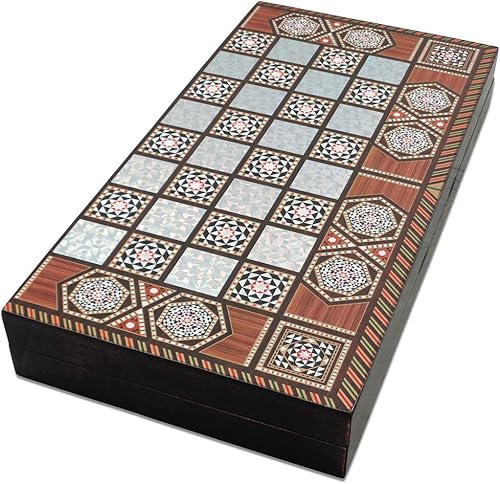 Yenigun Tavla 20" Madre de Perla Patrón laminado madera comprimida cuadros Backgammon Set