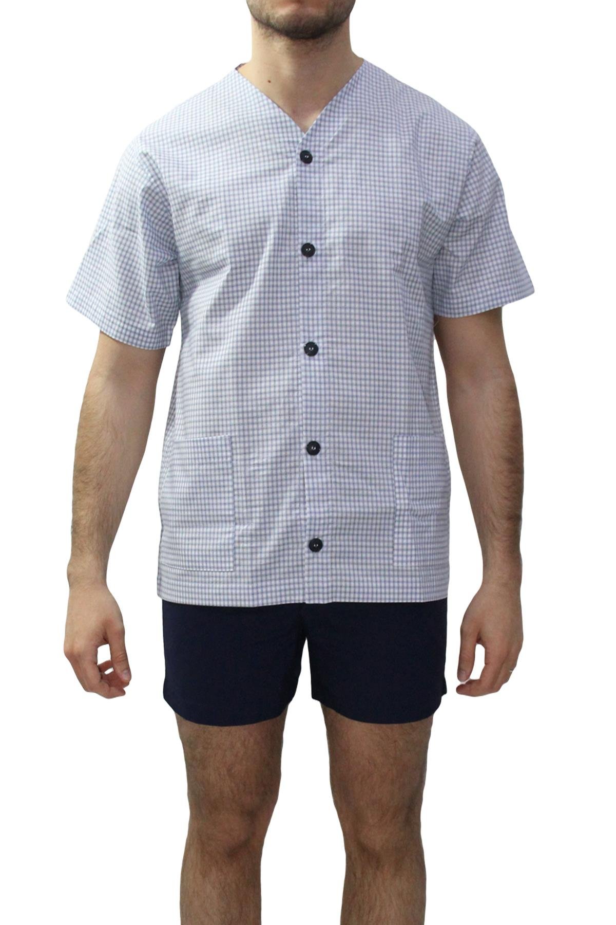 Ferrucci Pigiama Uomo Estivo in Puro Cotone di Batista Aperto. Prodotto 100% Made in Italy