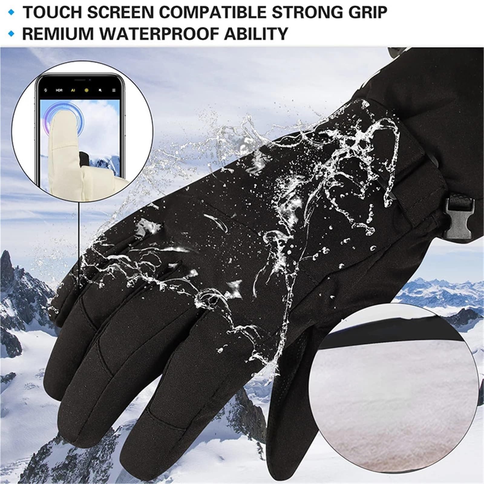 Ski Fünf Finger Handschuhe Touchscreen Winter rutschfeste Warme Reiten Verdickt Wasserdicht Sport Zum Snowboarden, Wandern, Outdoor