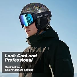 Odoland Ski Helmet, Snowboard Helmet with Ski Goggles for Adults and Youth, Audio Compatible, Shockproof, Windproof, Safety Snow Sports Helmet and Protective Glasses for Men, Black Disco Light, L