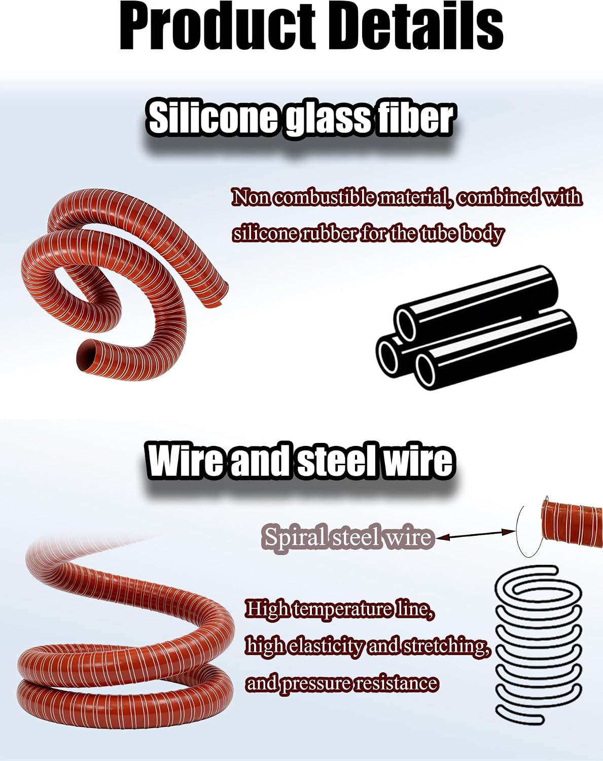 Industrial Grade Red Silicone Hose - Steel Wire Reinforced Flexible Duct, Fire Retardant Fiberglass Vent Hose for Workshop(7.6cm/3.00in,100cm)