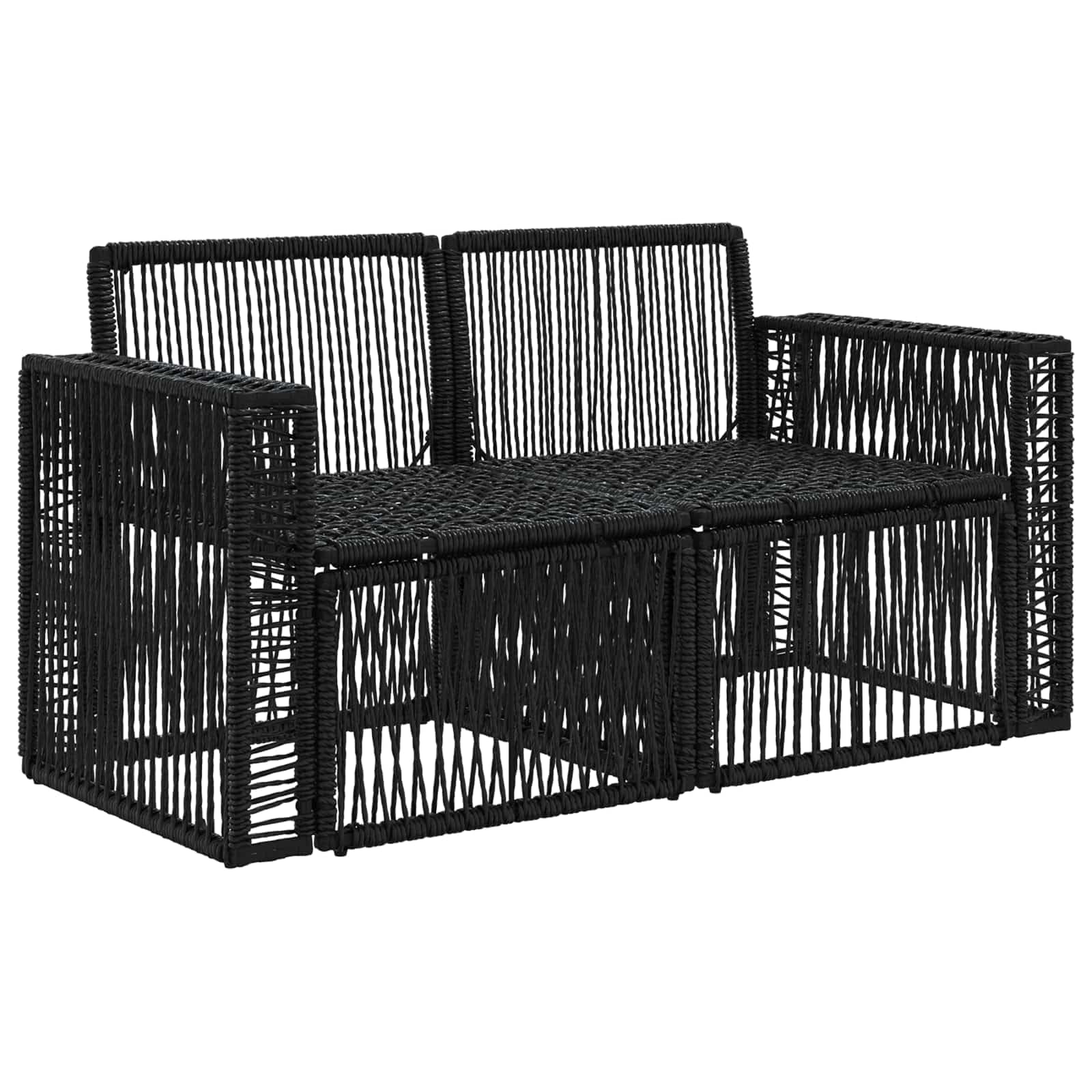 Set Divano da Giardino Modulare 2 Posti in Polyrattan Nero | Salotto modulare a 2 sedute con piedini regolabili per patio e terrazzo. Cuscini sfoderabili e lavabili inclusi.
