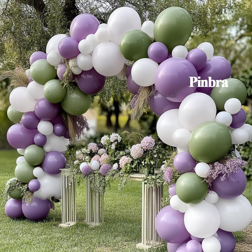 Dusty Purple Green Balloon Garland Double Stuffed Lavender Light Mist Green Pastel Balloon Arch Kit with Lilac Color for Baby Shower Birthday Wedding Flower Party Decoration