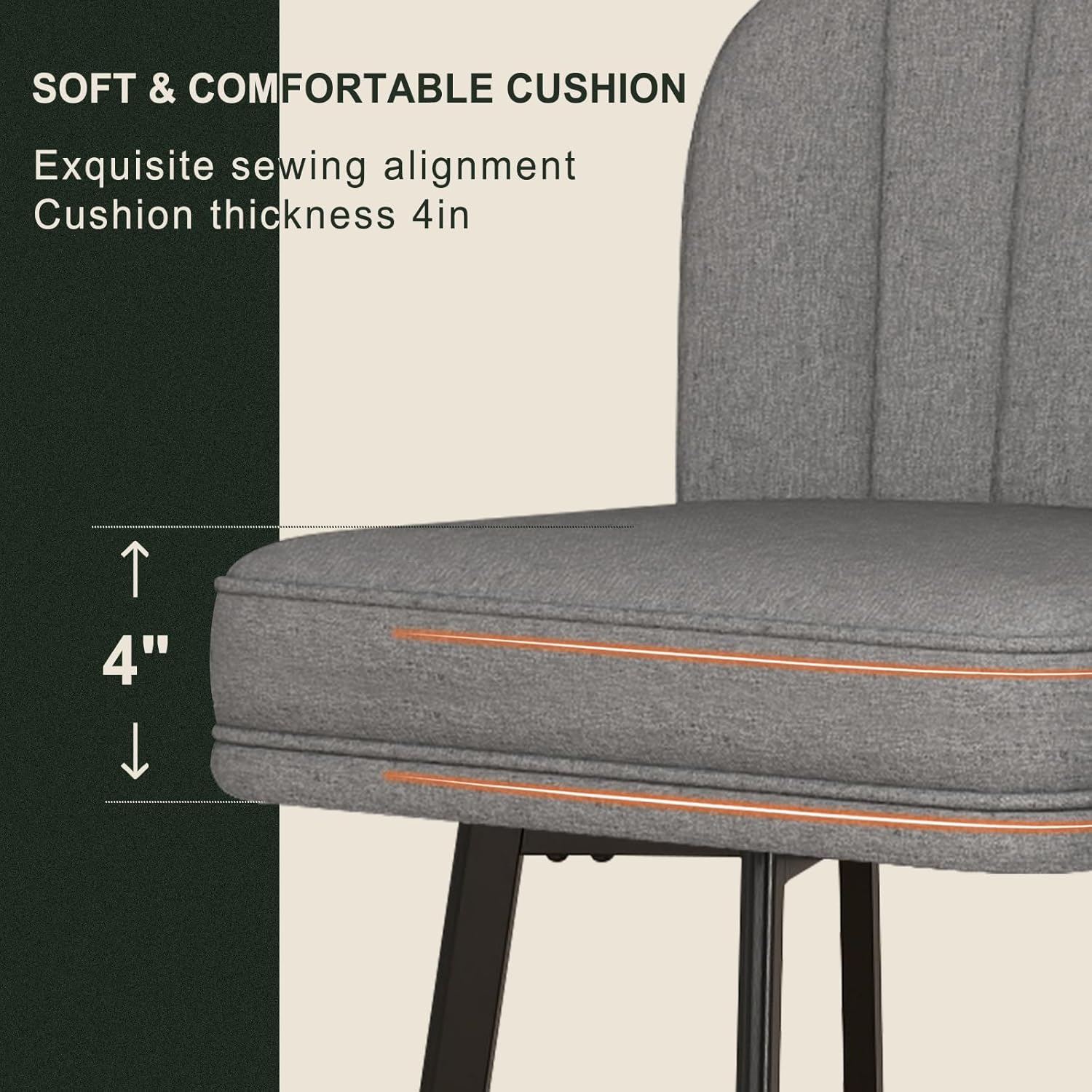 SAECKBERG Swivel Counter Height Bar Stools Set of 2, 26'' Modern Barstools with Backs and Metal Legs, Upholstered Bar Chairs,Mid-Gray,Fabric Stools for Kitchen Island Chairs