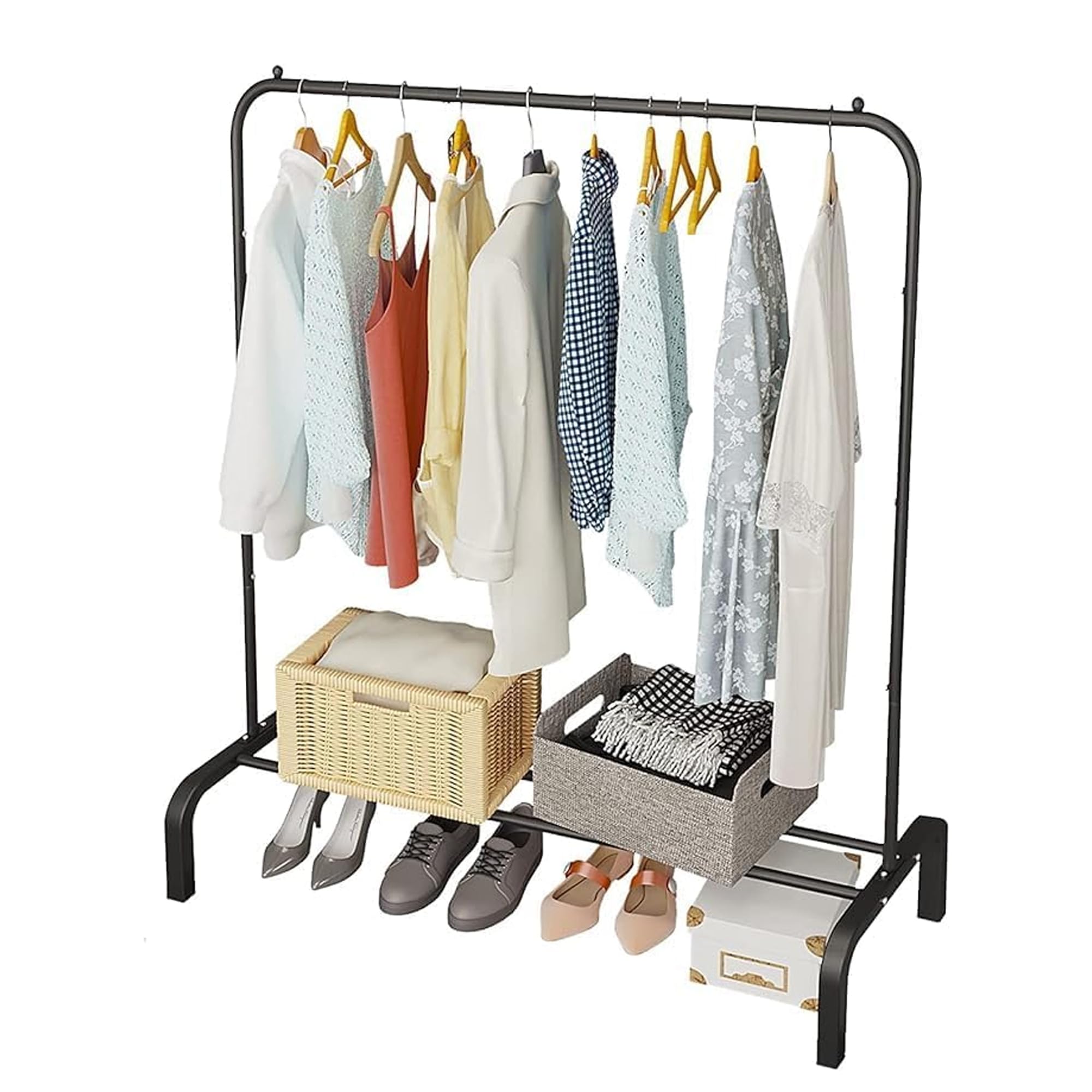 Sulfar 2 Storage shelf Stand with 2 Clothes Rail and Rolling - Black
