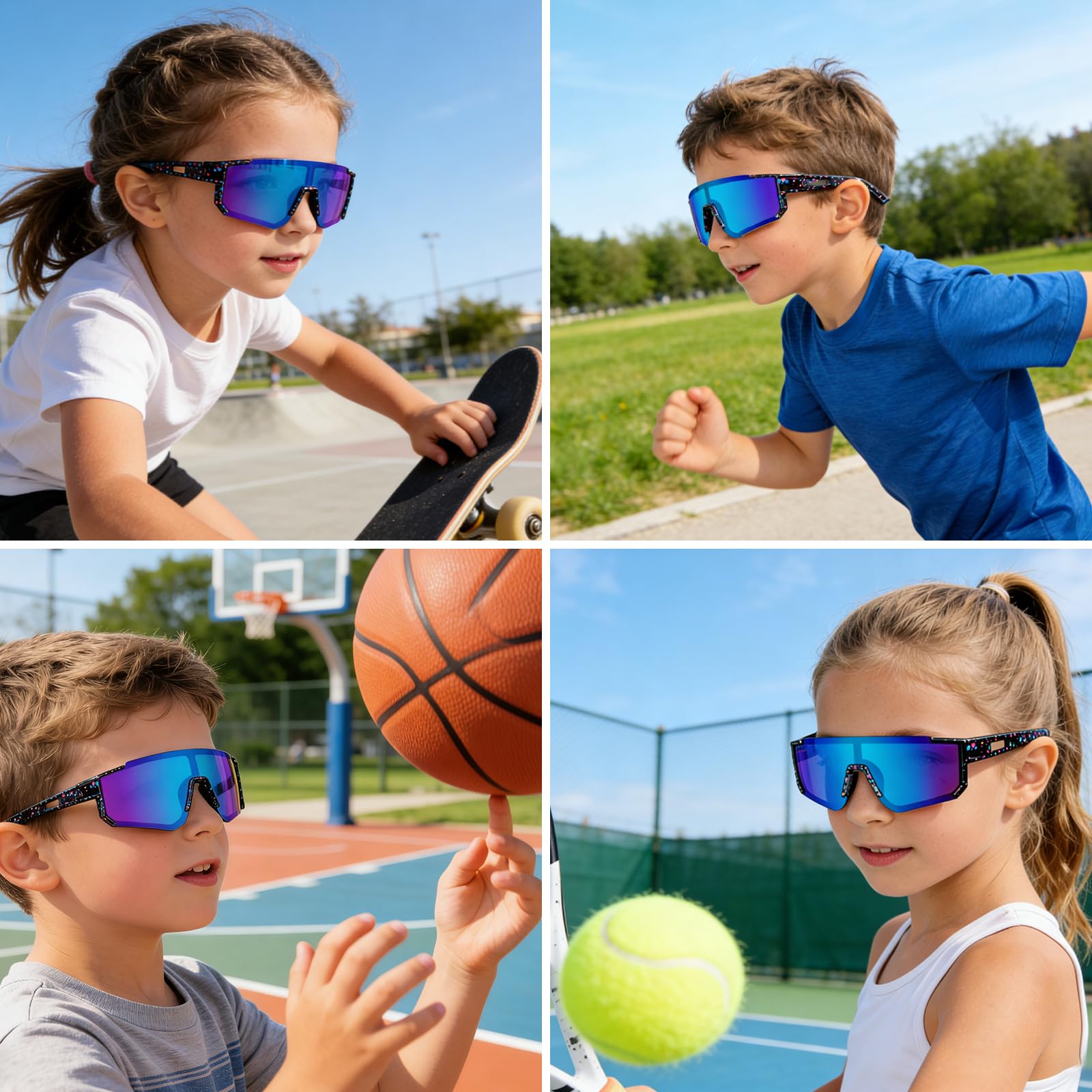 Unisex Kinder Sonnenbrille,Occhiali da ciclismo per bambini,Occhiali da Sole Sportivi Polarizzati per Bambini,Occhiali Ciclismo Bambino Occhiali Sportivi Ciclismo Baseball,Protezione UV400 per Kinder