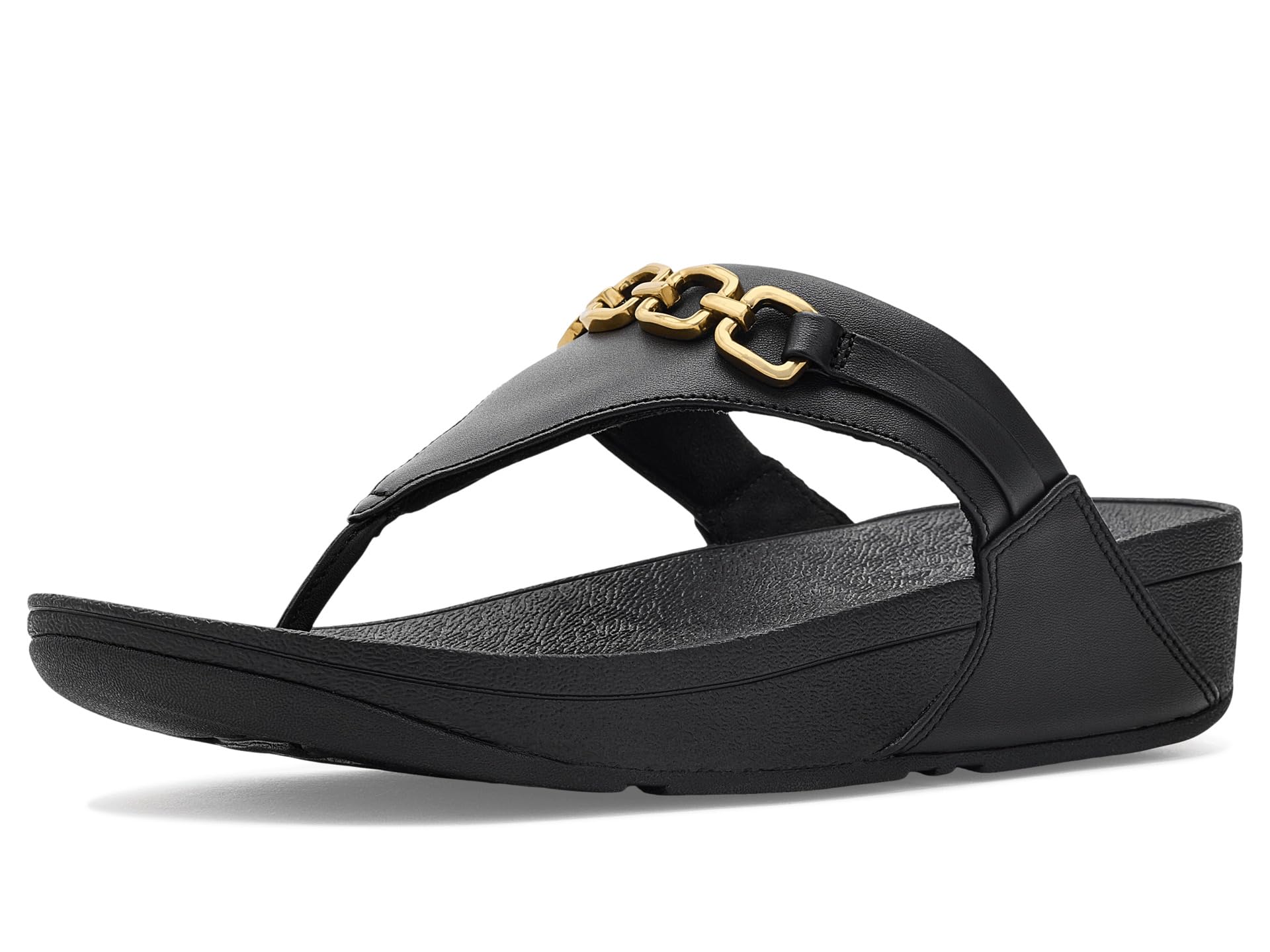 Fitflop Lulu Square-chain Leather Toe-post Sandals SandaleFemme | Tongs confortables d'été décontractées avec semelle extérieure en caoutchouc antidérapant