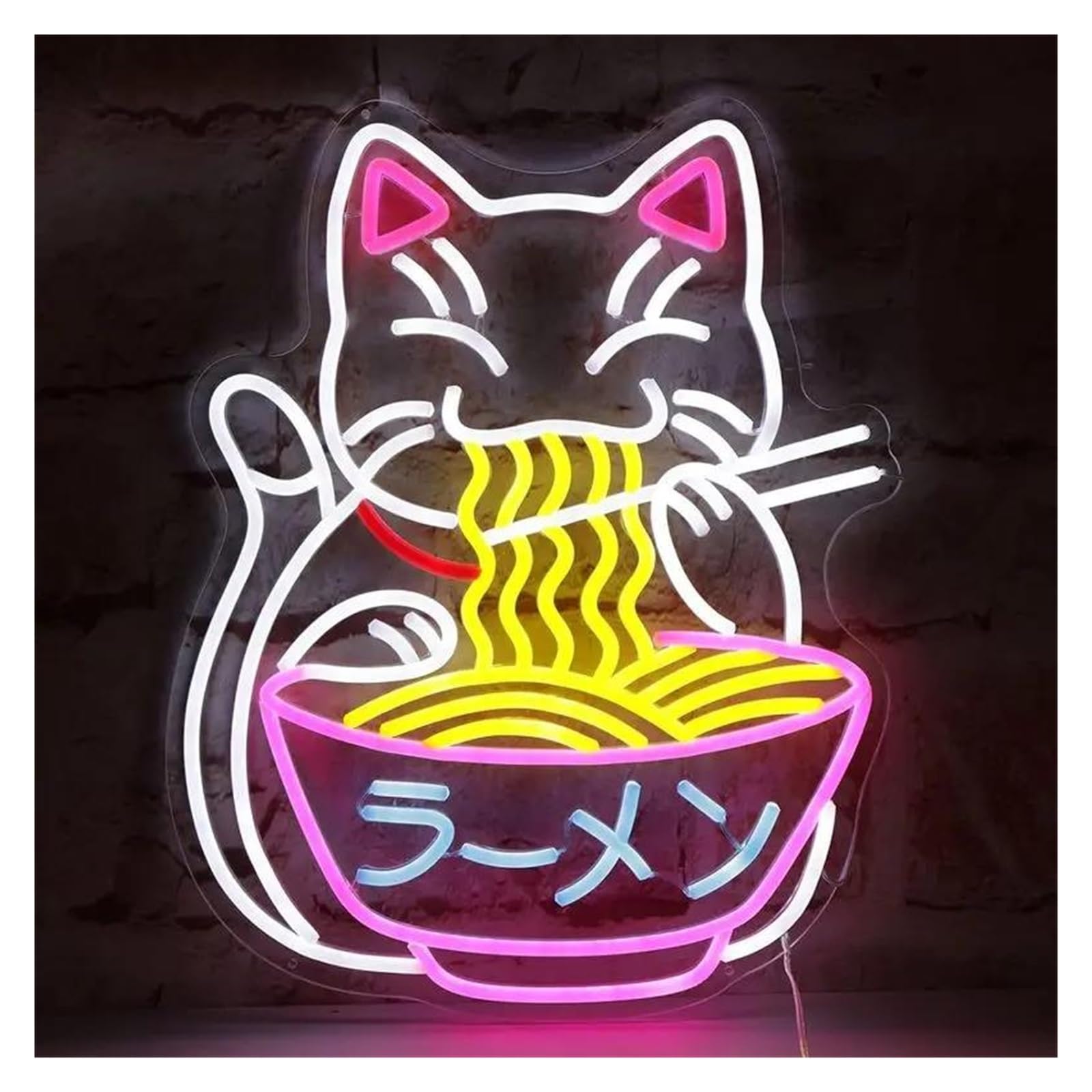 LEMST Sign Lamp Cat Noodle Neon Signs USB Powered, Eating Noodles Cat Neon Lights Suitable for Window Decor Commercial Signs 45cmx34cm