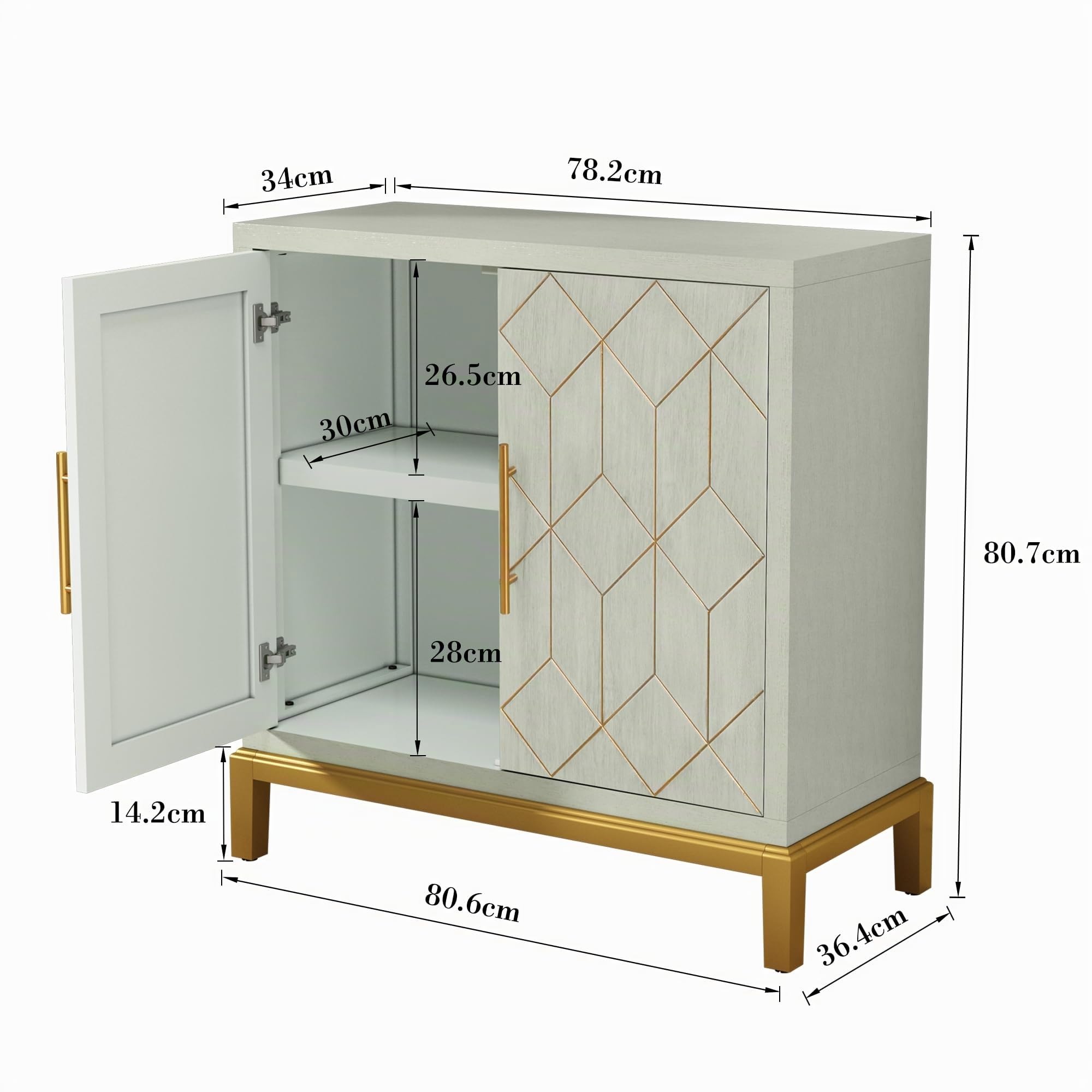 HOLTICO Armario de cocina, armario de baño, armario de salón, armario verde con estante ajustable, armario independiente para cocina, baño, salón, garaje, líneas doradas y patas