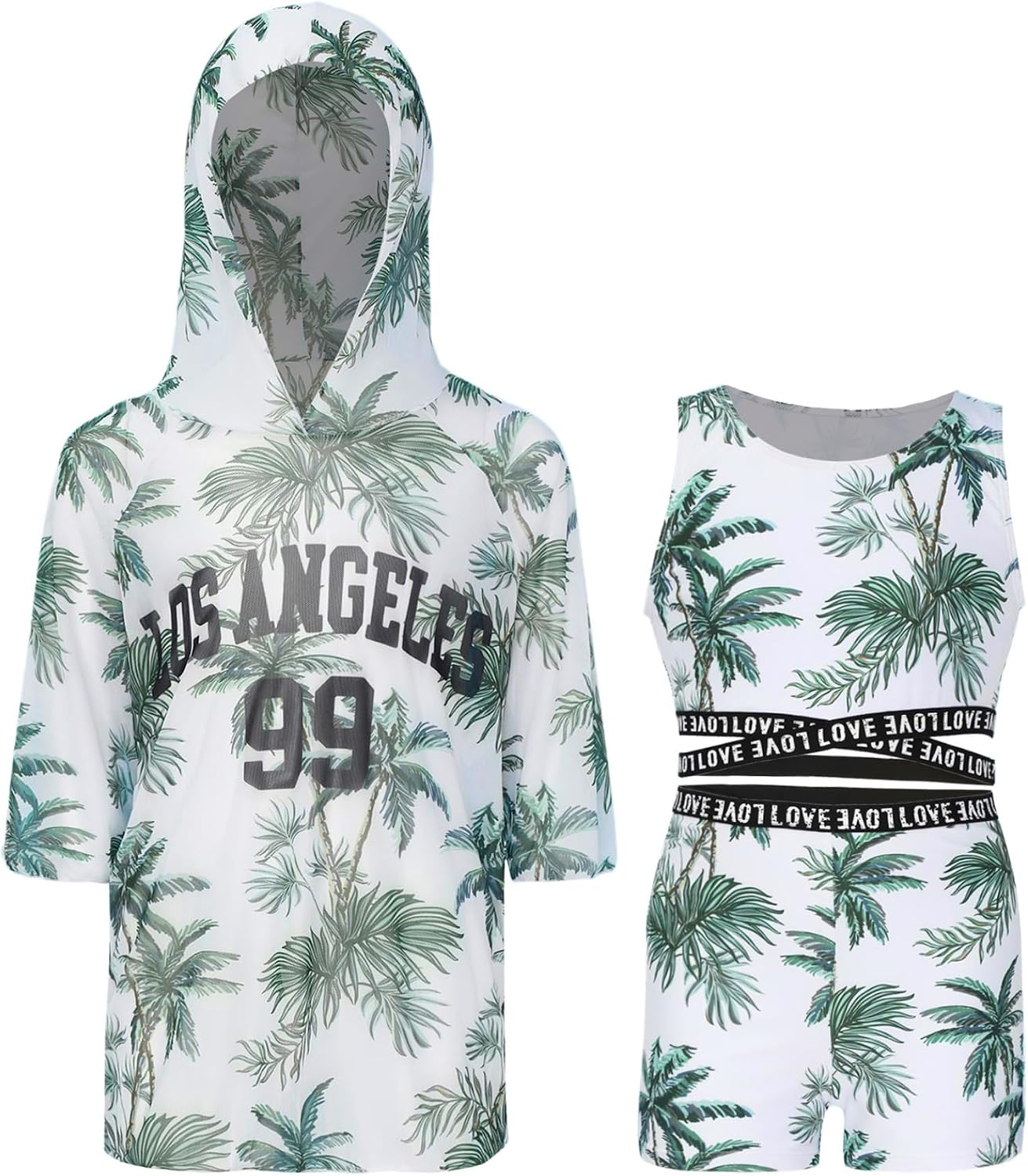 Kids Girls Sporty 3 Pcs Swimsuits Hoodie Cover Ups Swim Crop Top with Boyshorts Bathing Suits