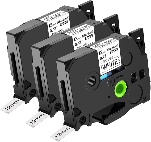 NineLeaf 3 X Laminated 12mm 0.47 Label Tape Compatible for Brother Ptouch TZe TZ 231 TZe231 TZ231 Black on White Laminated PT-H105 PT-1000 H100R PT-E100 PT-H110 PT-D210 PT-D400 PT-D600 Label Maker