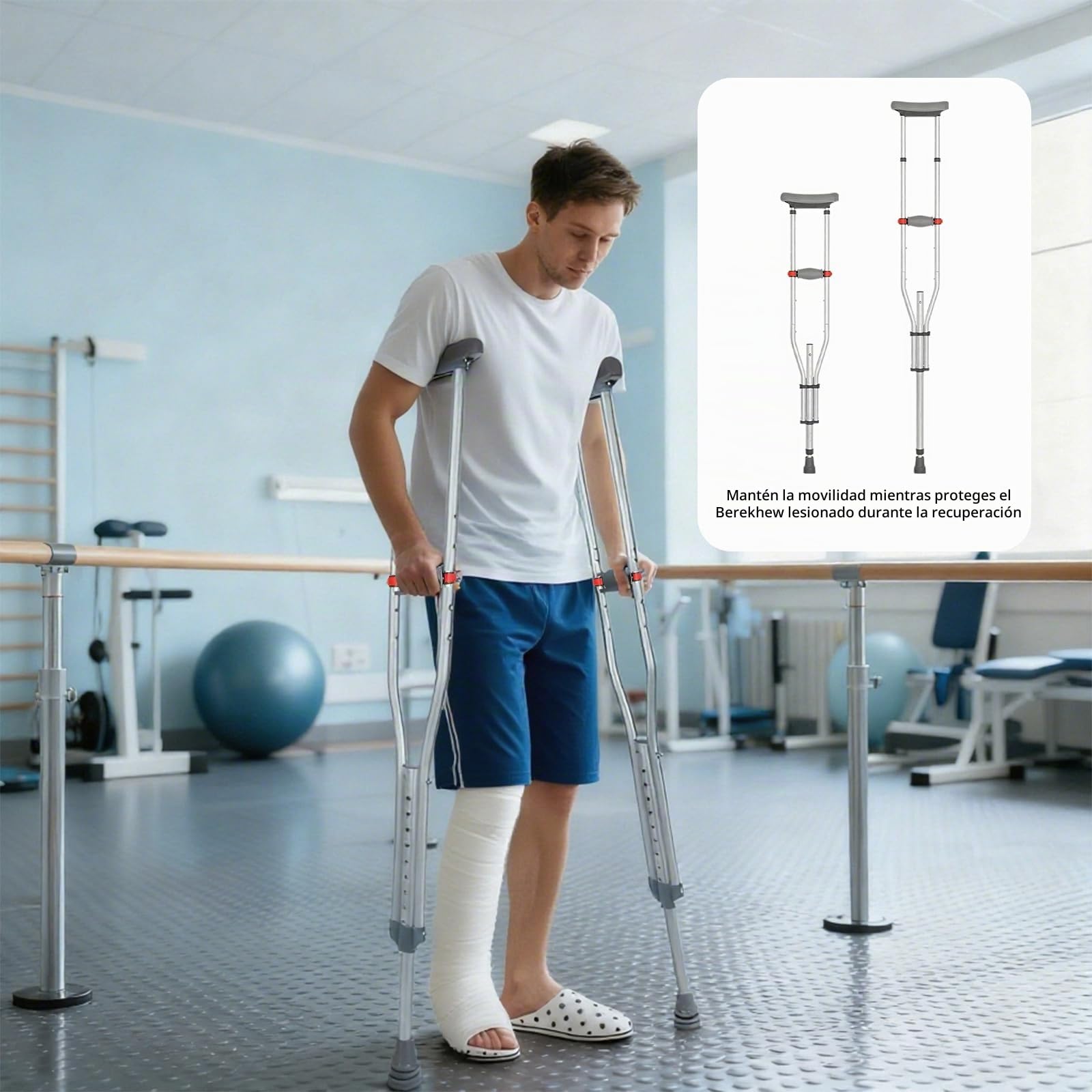 Muletas para Axilas, Plegables Muletas Adulto Altura Ajustable, Capacidad de Carga 150 KG, Muletas de Aluminio con Apoyos Blandos para Antebrazos y Manos, 1 Par