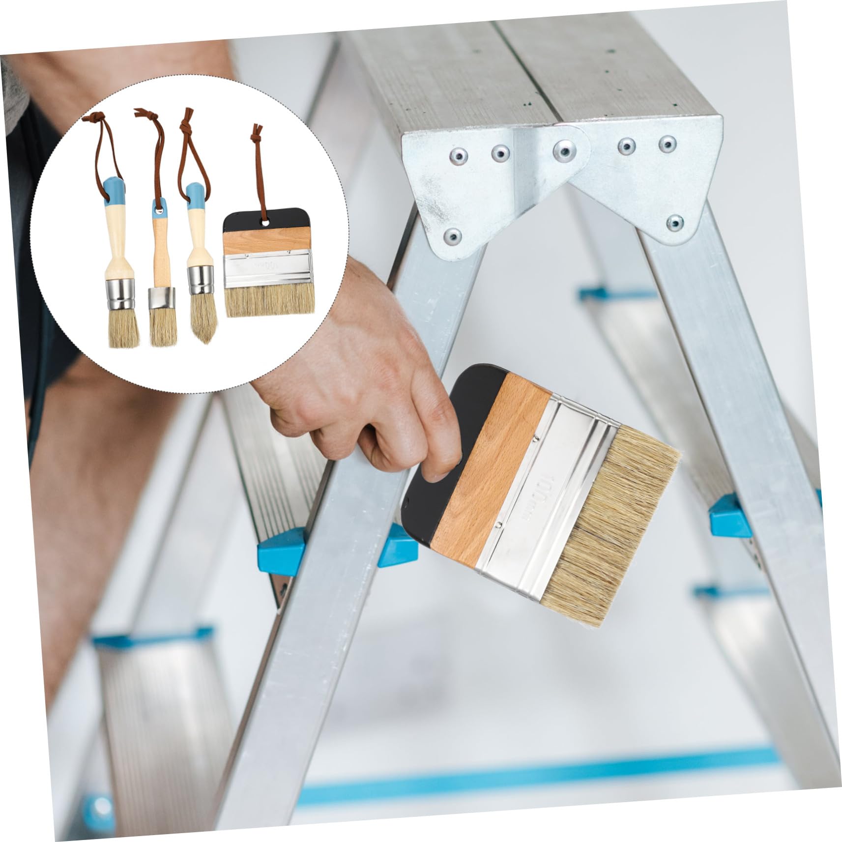 Homoyoyo Pennelli per Pittura e Cera 4 Pezzi Manico in Legno, Setole Naturali, Strumento per Tinta e Decorazione Casa