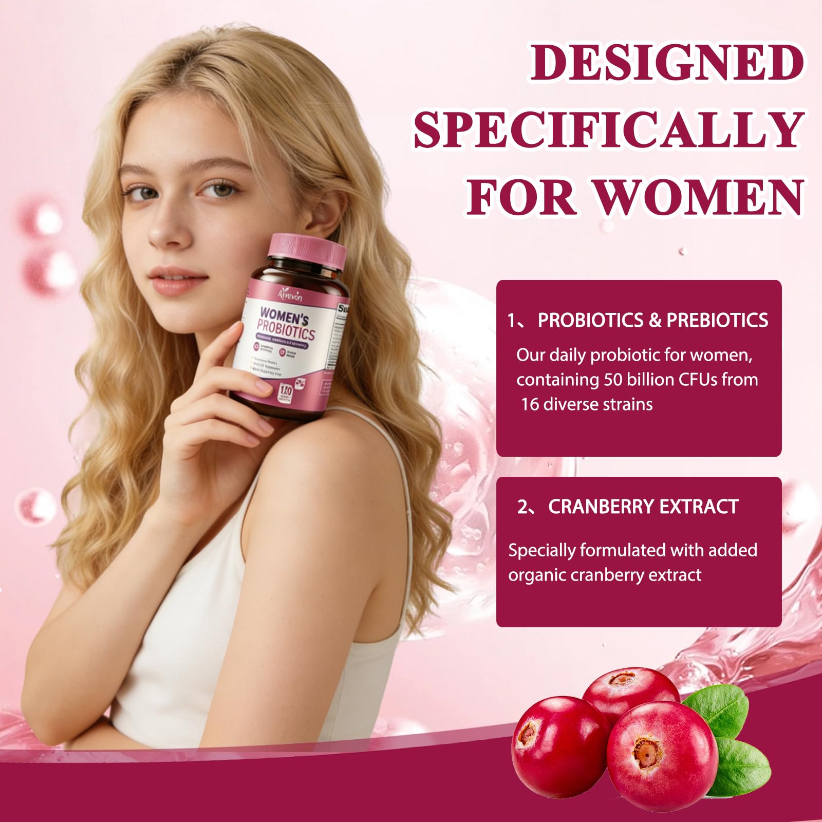 Women Probiotics 50 Billion CFU: Probiotics for Women with Prebiotics & Cranberry, 16 Strain Probiotic Supplement for Digestive Gut Health, Vaginal & Urinary Tract Support Vegan Probiotic 120 Capsules — Amazon image 4