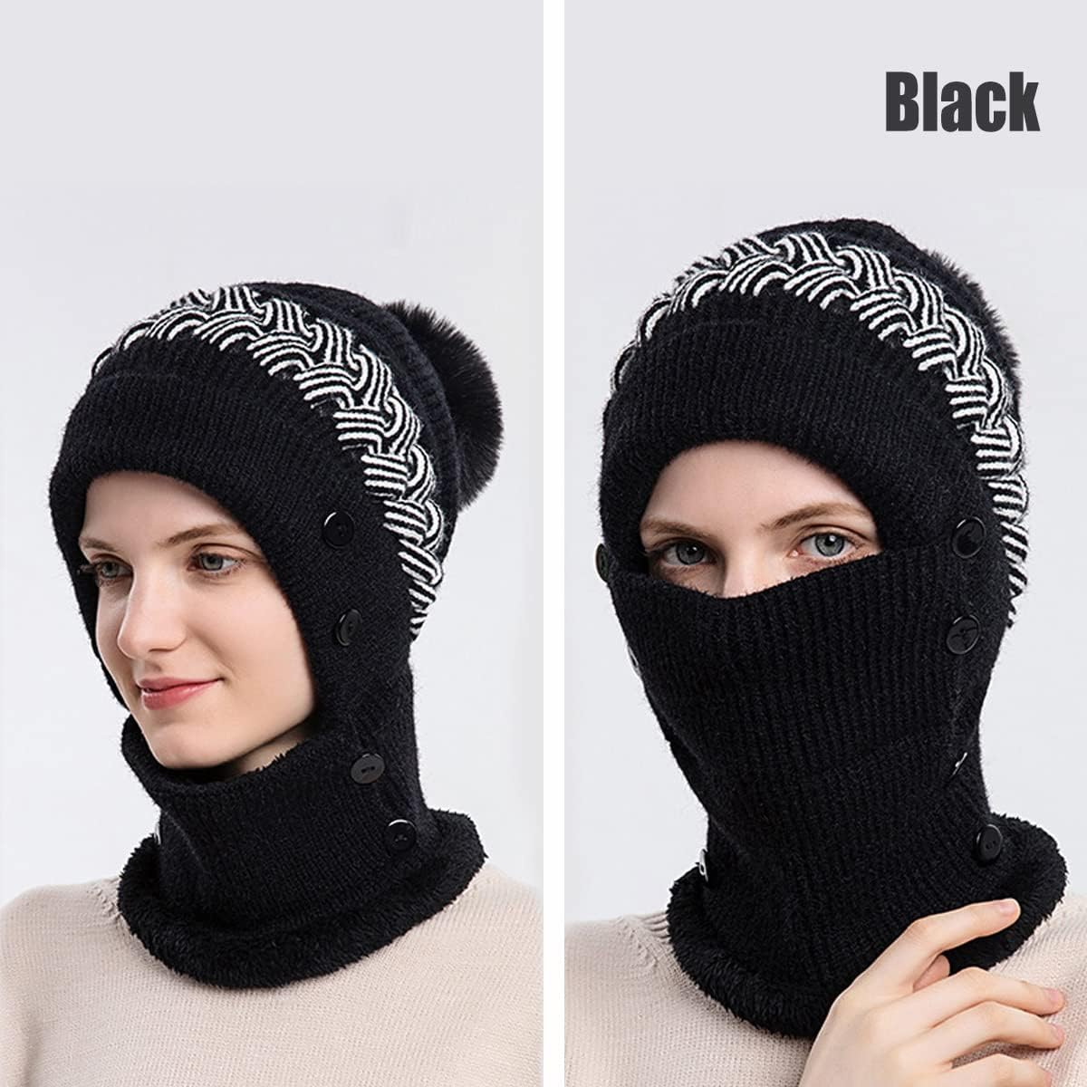 Scarf Hats Set for Women,Winter Warmer Beanie Hats One-Piece Fleece Lined Knit Balaclavas Mask Set - Image 3
