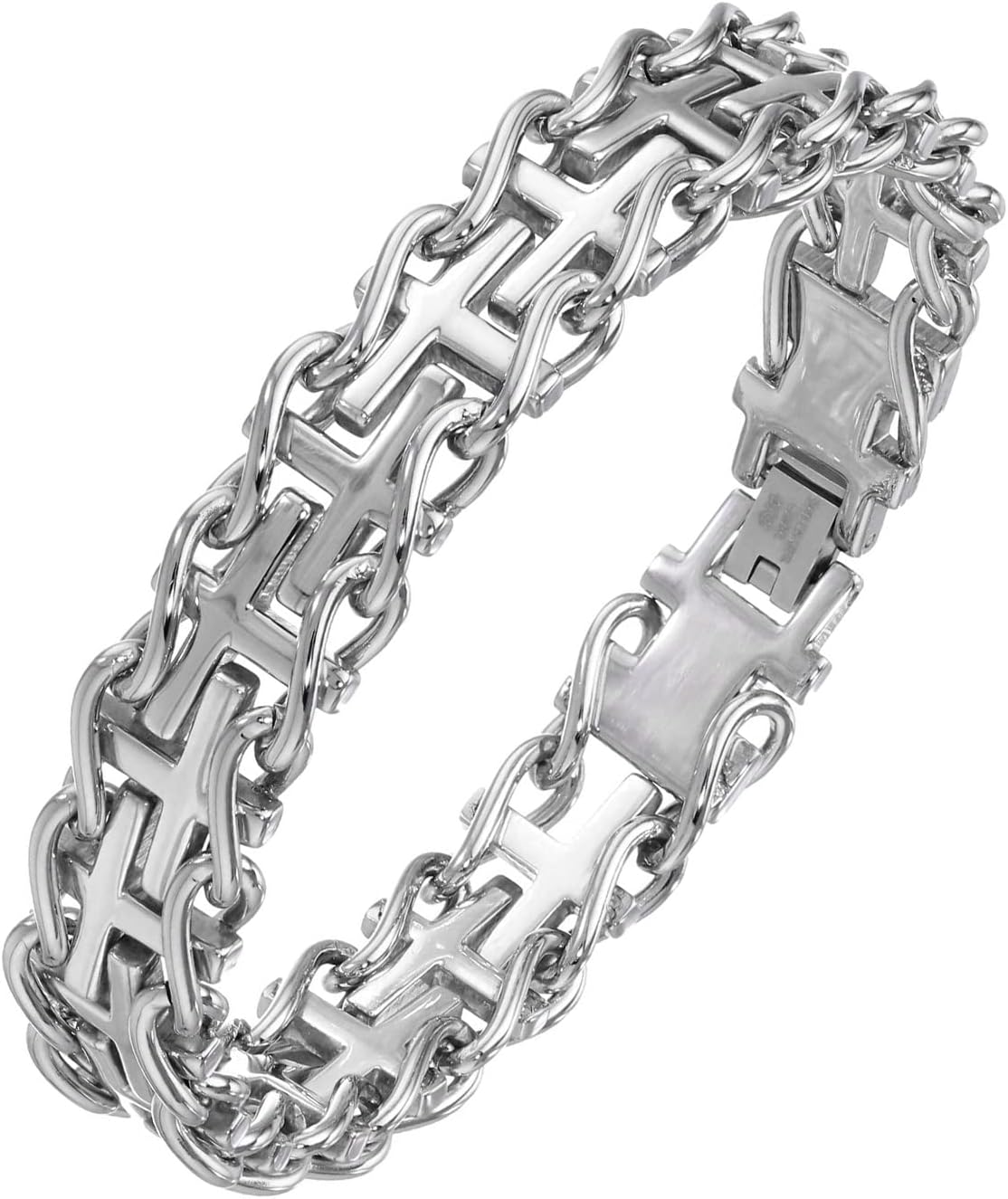 Metro Jewelry Link Cross Bracelet for Men in Stainless Steel with Black Ion Plating - 9 Inches Long 11.5 mm Wide with Fold Over Clasp - Image 4